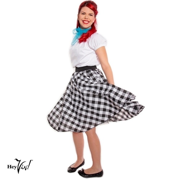 Black and White Check 50s Style Circle Skirt w Crinoline Size S/M - Hey Viv - Picture 1 of 5